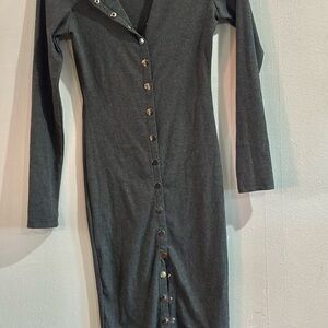 Elegant Gray Button-Up Dress